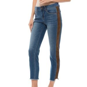 Ecru Kinney skinny suede seam raw hem jeans